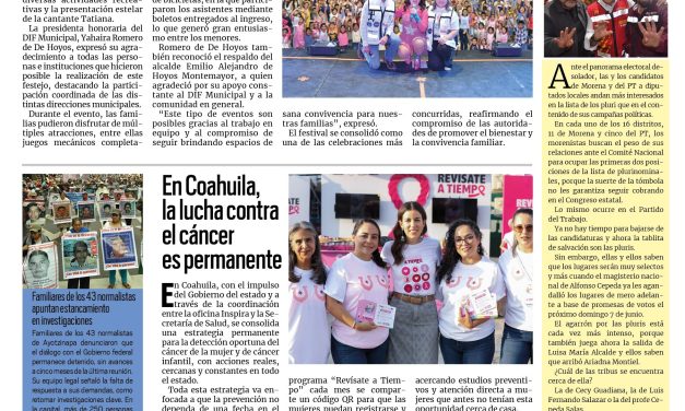 Portada RCG Fronteriza [27 de abril de 2026] Miles de familias disfrutan de festival infantil en Acuña; en Coahuila, la lucha contra el cáncer es permanente y más…