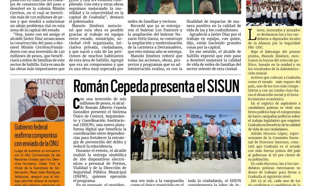 Portada RCG Lagunera [21 de abril de 2026] Seguimos arrancando grandes obras de infraestructura: Manolo Jiménez; Román Cepeda presenta el SISUN y más…