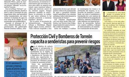 Portada RCG Lagunera [24 de abril de 2026] Da inicio construcción de colector pluvial ‘Allende’; Protección Civil y Bomberos de Torreón capacita a senderistas para prevenir riesgos y más…