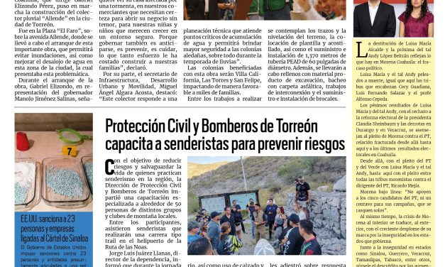 Portada RCG Lagunera [24 de abril de 2026] Da inicio construcción de colector pluvial ‘Allende’; Protección Civil y Bomberos de Torreón capacita a senderistas para prevenir riesgos y más…