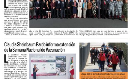 Portada RCG Nacional e Internacional [29 de abril de 2026] Presidenta anuncia acuerdo con gasolineros para disminuir el precio del diésel; Sheinbaum informa extensión de la Semana Nacional de Vacunación y más…