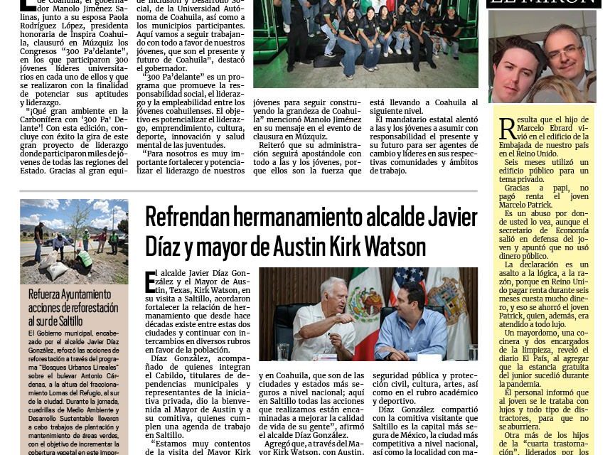 Portada RCG Media [18 de abril de 2026] Concluye con éxito el programa de liderazgo juvenil ‘300 Pa´delante’; refrendan hermanamiento alcalde Javier Díaz y mayor de Austin, Texas, Kirk Watson y más noticias…
