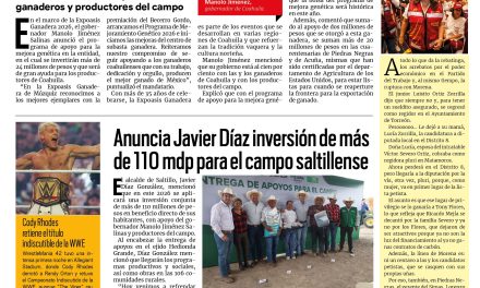 Portada RCG Media [19 de abril de 2026] Con la Expoasis en Múzquiz seguimos fortaleciendo nuestra cultura vaquera en Coahuila: Manolo; Colonos destacan ahorro con Mercadito de a Peso en Ramos Arizpe y más…