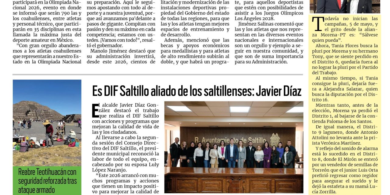 Portada RCG Media  [23 de abril de 2026] Invitan a disfrutar de la Feria Internacional del Libro Coahuila 2026; crisis interna en Morena: remueven a la presidenta Luisa María Alcalde y más…