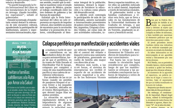 Portada RCG Lagunera [25 de abril de 2026] Vamos a defender la seguridad y calidad de vida de nuestro estado: PRI; inauguran Feria Internacional del Libro de Coahuila 2026 y más…