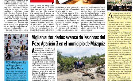Portada RCG Carbonífera [12 de mayo de 2026] Manolo Jiménez preside la Mesa de Construcción de Paz y Seguridad; Vigilan autoridades avance de las obras del Pozo Aparicio 3 y más…