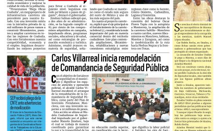 Portada RCG Centro [1 de mayo de 2026] Proyecta gobernador Mega Obras en todas las regiones de Coahuila; Carlos Villarreal inicia remodelación de Comandancia de Seguridad Pública y más…