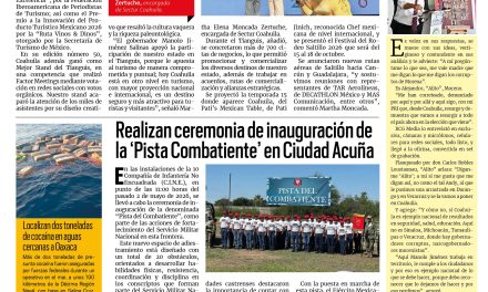 Portada RCG Fronteriza [4 de mayo de 2026] Coahuila participa con éxito en el Tianguis Turístico México 2026; realizan ceremonia de inauguración de la ‘Pista Combatiente’ y más…