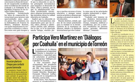 Portada RCG Lagunera [29 de mayo de 2026] Coahuila fortalece cooperación educativa y cultural con Francia; participa Vero Martínez en ‘Diálogos por Coahuila’ en Torreón y más…