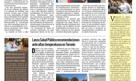 Portada RCG Lagunera [30 de mayo de 2026] Coahuila fortalece alianza binacional con Eagle Pass; Violencia familiar en Torreón disminuye 21% y más…