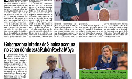 Portada RCG Nacional e Internacional [13 de mayo de 2026] Presidenta informa reducción de homicidios dolosos en el país; gobernadora interina de Sinaloa asegura no saber dónde está Rubén Rocha y más…