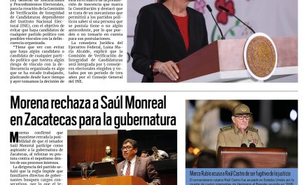 Portada RCG Nacional e Internacional [22 de mayo de 2026] Enviarán propuesta para evitar candidatos vinculados con la delincuencia organizada; Morena rechaza a Saúl Monreal en Zacatecas para la gubernatura y más…