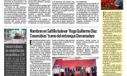 Portada RCG Media [ 2 de mayo de 2026] Concretamos inversión histórica para la región Carbonífera: Manolo; nombran en Saltillo ‘Bulevar Hugo Guillermo Díaz Covarrubias’ tramo del entronque Derramadero y más…