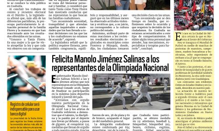Portada RCG Carbonífera [11 de junio de 2026] Es preocupante la salud mental de los hermanos Flores: Lupita Oyervides; felicita Manolo Jiménez a los representantes de la Olimpiada Nacional y más…