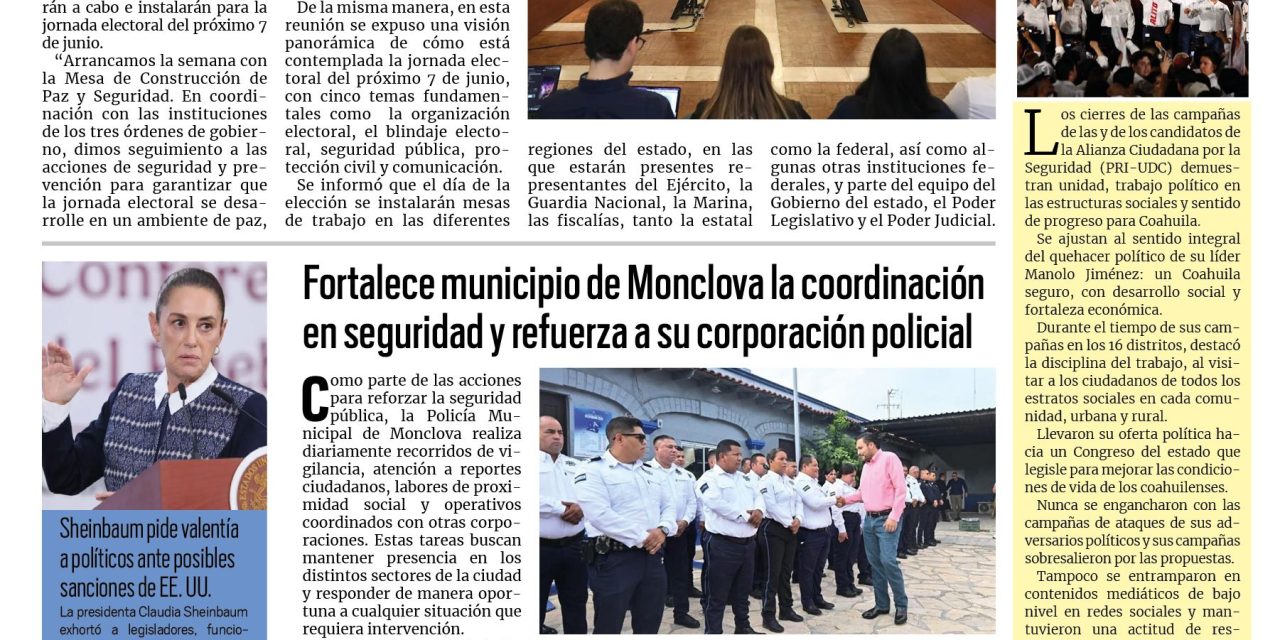 Portada RCG Centro [2 de junio de 2026] En equipo garantizamos una jornada electoral tranquila y en paz: Manolo; clausuran anexo femenil tras denuncias de presunto maltrato y lesiones a internas y más…