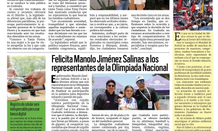 Portada RCG Centro [11 de junio de 2026] Es preocupante la salud mental de los hermanos Flores: Lupita Oyervides; felicita Manolo Jiménez a los representantes de la Olimpiada Nacional y más…