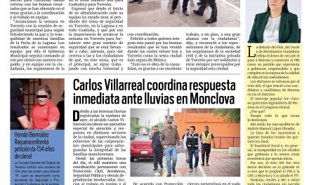 Portada RCG Centro [16 de junio de 2026] Manolo Jiménez reitera el compromiso de trabajo por la seguridad; Carlos Villarreal coordina respuesta inmediata ante lluvias en Monclova y más…