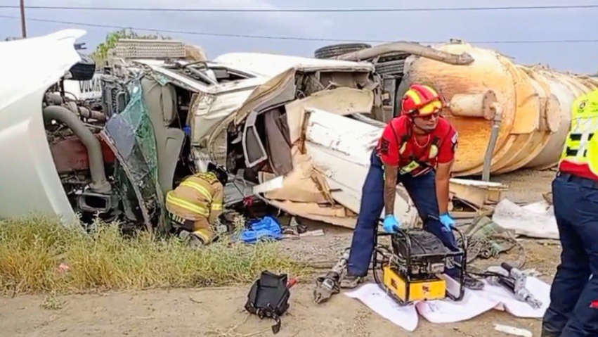 Conductor de tractocamión es trasladado de emergencia tras quedar prensado en la carretera 57