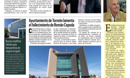 Portada RCG Lagunera [6 de junio de 2026] Reitera gobernador su solidaridad con Torreón y familia de Román Cepeda; Ayuntamiento de Torreón lamenta el fallecimiento de Román Cepeda y más…