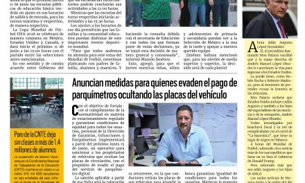 Portada RCG Lagunera [10 de junio de 2026] El jueves, todos a apoyar a la Selección de México: Manolo Jiménez; anuncian medidas para quienes evaden el pago de parquímetros ocultando las placas del vehículo y más…