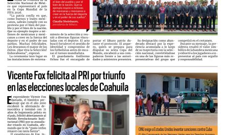 Portada RCG Nacional e Internacional [9 de junio de 2026] Presidenta Sheinbaum abandera a la Selección Nacional de México; Vicente Fox felicita al PRI por triunfo en Coahuila y más…