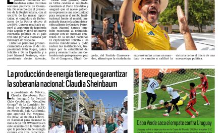Portada RCG Nacional e Internacional [22 de junio de 2026] Festejan avance de la derecha con triunfo en Colombia; la producción de energía tiene que garantizar la soberanía nacional: Claudia Sheinbaum y más…