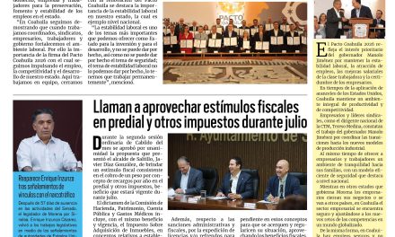 Portada RCG Media [26 de junio de 2026] La estabilidad laboral de Coahuila la construimos todos los días: Manolo Jiménez; llaman a aprovechar estímulos fiscales en predial y otros impuestos durante julio y más…