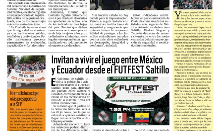Portada RCG Media [30 de junio de 2026] Coahuila es referente nacional en control de confianza policial; invitan a vivir el juego entre México y Ecuador desde el FUTFEST Saltillo y más…