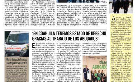 Portada RCG Centro [11 de julio de 2026] Gabriel Elizondo reafirma compromiso con el desarrollo de Monclova y Frontera; ‘En Coahuila tenemos estado de derecho gracias al trabajo de los abogados’ y más…