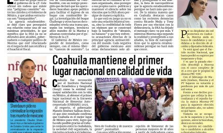 Portada RCG Centro [17 de julio de 2026] Alarma entre los narcopolíticos morenistas; Coahuila mantiene el primer lugar nacional en calidad de vida y más…