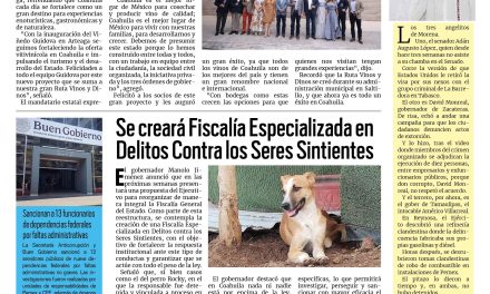 Portada RCG Centro [27 de julio de 2026] Fortalecen la ruta Vino y Dinos en Coahuila; se creará Fiscalía especializada para delitos contra los seres sintientes y más…