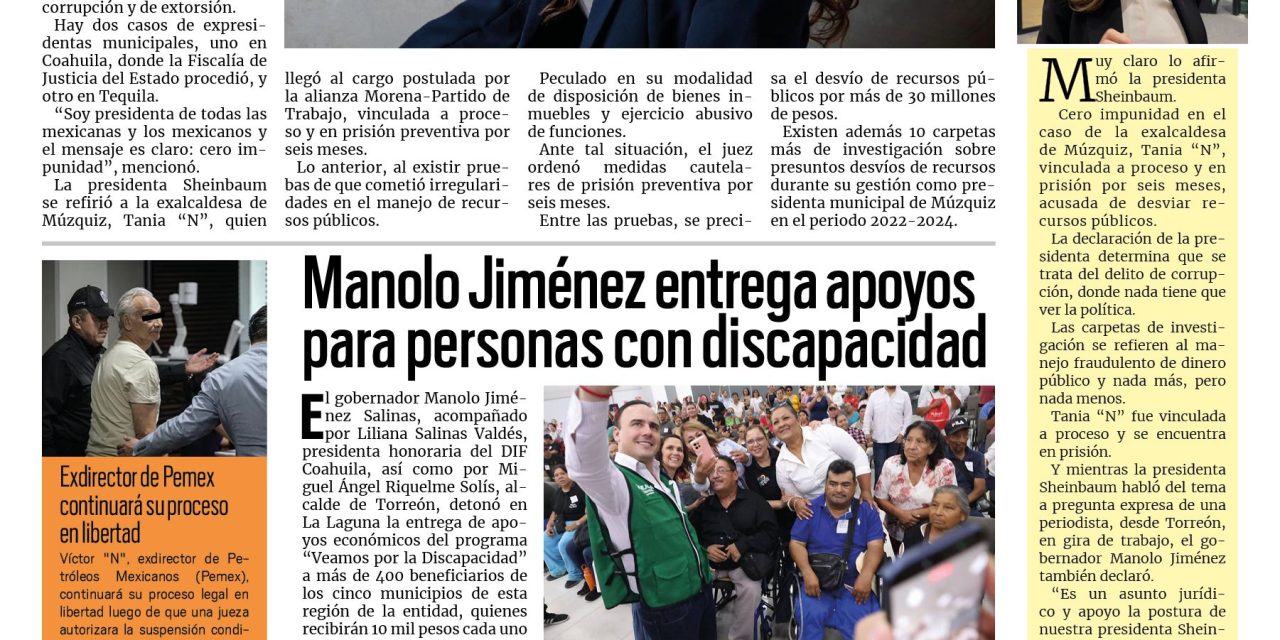 Portada RCG Fronteriza [15 de julio de 2026] Cero impunidad en el caso de Tania ‘N’; Manolo Jiménez entrega apoyos para personas con discapacidad y más…