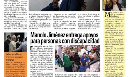 Portada RCG Fronteriza [15 de julio de 2026] Cero impunidad en el caso de Tania ‘N’; Manolo Jiménez entrega apoyos para personas con discapacidad y más…