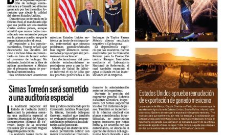 Portada RCG Nacional e Internacional [25 de julio de 2026] Amaga Trump con aranceles a México por lechugas contaminadas; Simas Torreón será sometido a una auditoría especial y más…