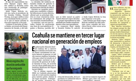 Portada RCG Carbonífera [14 de agosto de 2026] EE. UU. le cancela la visa a Andy por huachicol; Coahuila se mantiene en tercer lugar nacional en generación de empleos y más…