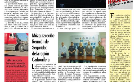 Portada RCG Carbonífera [21 de agosto de 2026] Coahuila mantiene liderazgo nacional en producción de autopartes; Múzquiz recibe Reunión de Seguridad de la región Carbonífera y más…