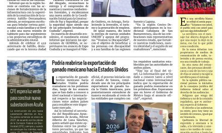 Portada RCG Fronteriza [1 de agosto de 2026] Continuamos trabajando con buenos resultados para Coahuila: Manolo Jiménez; podría reabrirse la exportación de ganado mexicano hacia Estados Unidos y más…
