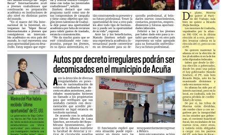 Portada RCG Fronteriza [13 de agosto de 2026] Entrega Manolo Jiménez ‘Súper Becas’ para jóvenes coahuilenses; autos por decreto irregulares podrán ser decomisados en el municipio de Acuña y más…