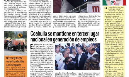 Portada RCG Fronteriza [14 de agosto de 2026] EE. UU. le cancela la visa a Andy por huachicol; Coahuila se mantiene en tercer lugar nacional en generación de empleos y más…