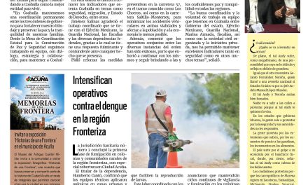 Portada RCG Fronteriza [20 de agosto de 2026] Gobernador Manolo Jiménez refuerza la seguridad de Coahuila; Intensifican operativos contra el dengue en la región Fronteriza y más…