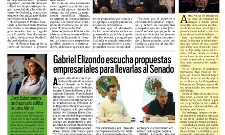 Portada RCG Fronteriza [28 de agosto de 2026] Entrega Manolo Jiménez el Premio Estatal de la Juventud; Gabriel Elizondo escucha propuestas empresariales para llevarlas al Senado y más…