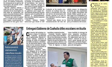 Portada RCG Fronteriza [29 de agosto de 2026] Corona Manolo Jiménez a la reina de los Adultos Mayores de Coahuila; entregará Gobierno de Coahuila útiles escolares en Acuña y más…