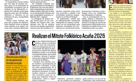 Portada RCG Fronteriza [31 de agosto de 2026] Coahuila vive sus tradiciones en familia y con seguridad: Manolo Jiménez; realizan el Mitote Folklórico Acuña 2026 y más…
