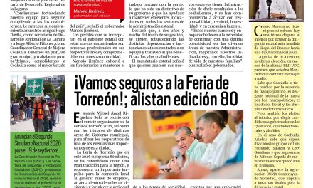 Portada RCG Lagunera [6 de agosto de 2026] Manolo Jiménez fortalece su gabinete con nuevos nombramientos; ¡Vamos seguros! A la Feria de Torreón; alistan edición 80 y más…