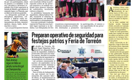 Portada RCG Lagunera [30 de agosto de 2026] Coahuila conquista 1er lugar nacional en Olimpiadas de Oro; Ofrecen cursos gratuitos de salud mental en Torreón y más…