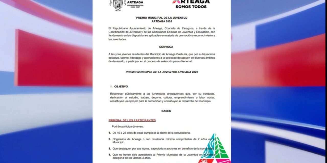 Convoca el Gobierno de Arteaga al Premio Municipal de la Juventud 2026