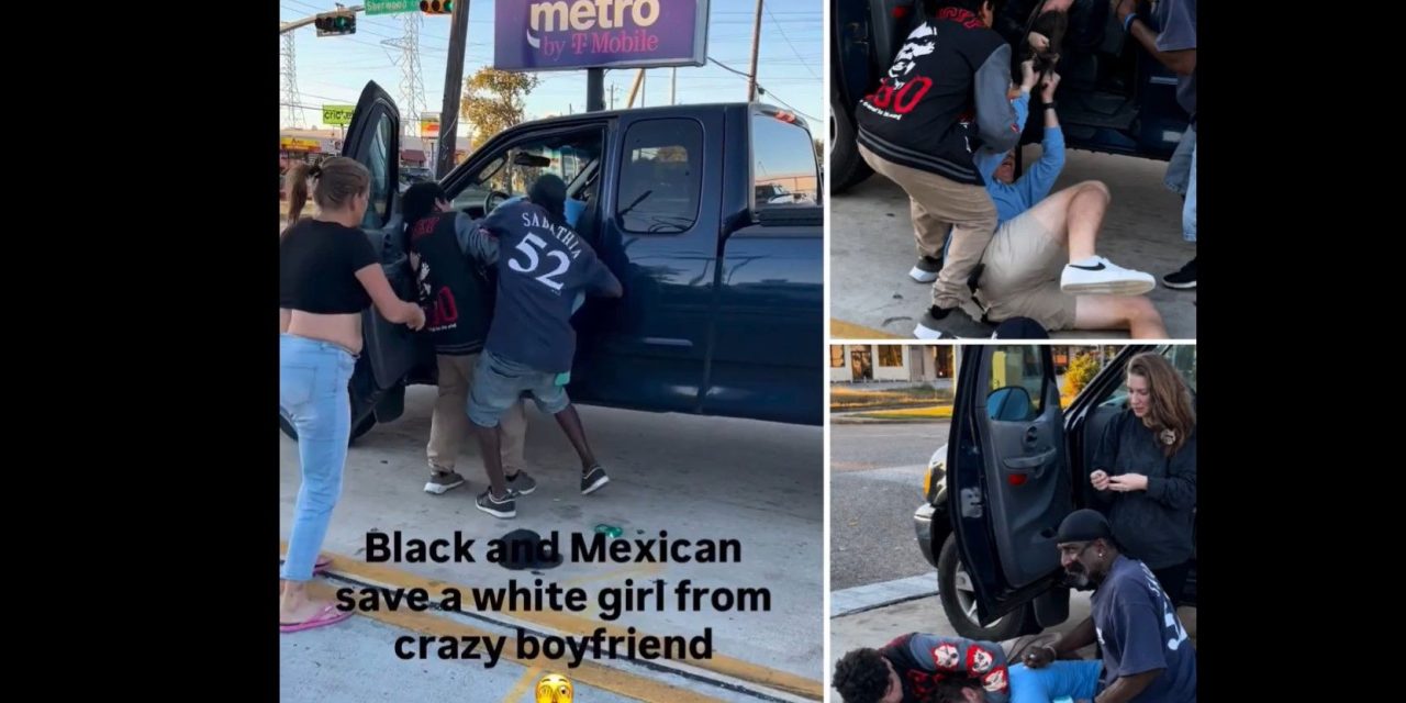 Dos hombres ayudan a mujer que era golpeada por su esposo en  Houston