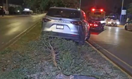 Hombre en aparente estado de ebriedad ‘estaciona’ su camioneta en un camellón al norte de Saltillo