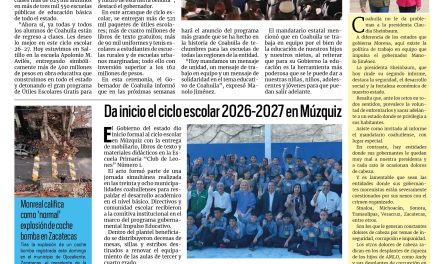 Portada RCG Carbonífera [1 de septiembre de 2026] Arranca Manolo Jiménez el Programa de Útiles Escolares para 500 mil alumnos; da inicio el ciclo escolar 2026-2027 en Múzquiz y más…