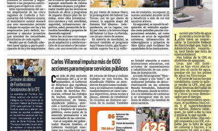 Portada RCG Centro [12 de septiembre de 2026] Iniciativa privada de Coahuila impulsa proyectos con ISN; Carlos Villarreal impulsa más de 600 acciones para mejorar servicios públicos y más…